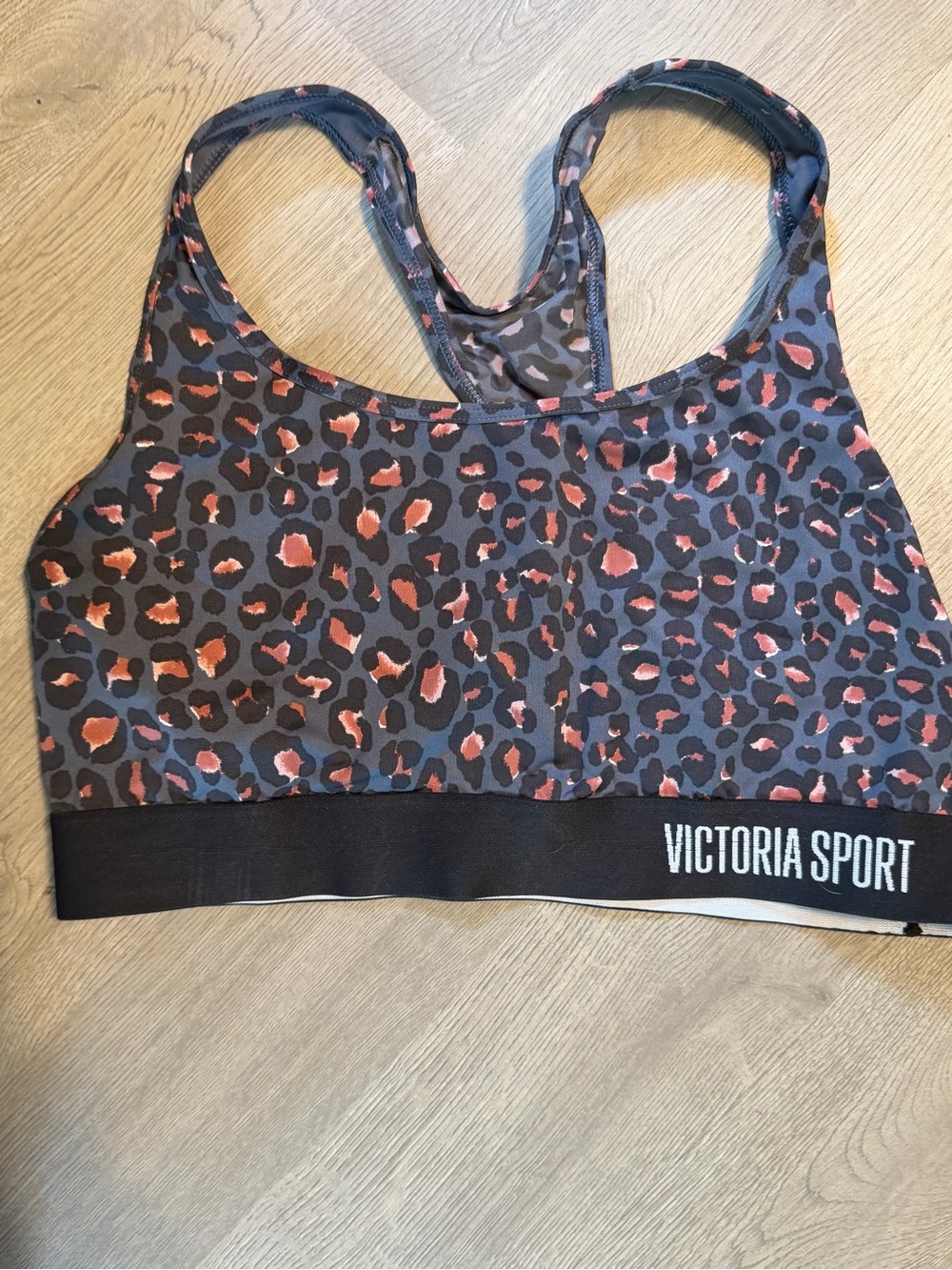 Victoria's Secret Leopard Print Racerback Sports Bra - Black & Pink Accents